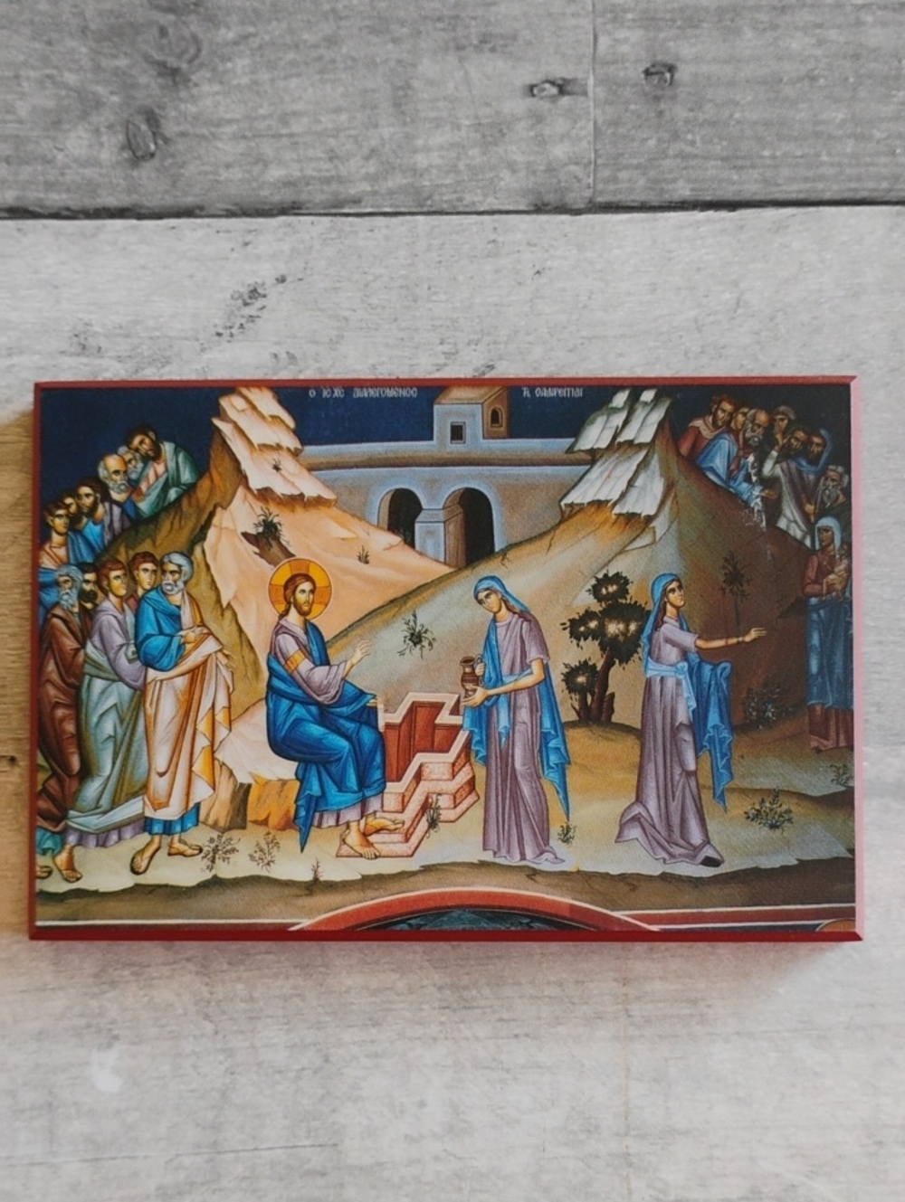 Samaritan Woman Religious Icon Art Panel On Wooden Plaque